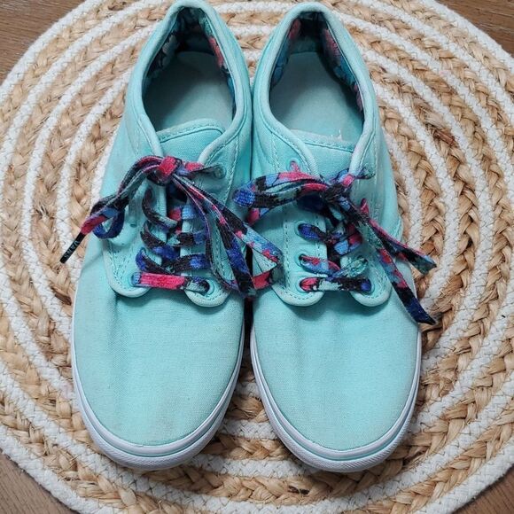 Vans Mint Green with Floral Laces, Size 7 - Picture 3 of 11
